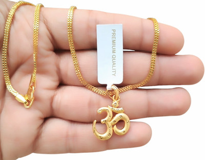 SAPNAPALACE OM GOLD PENDANT WITH GOLD CHAIN Gold-plated Brass Pendant Set