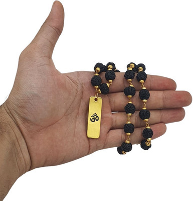 Haven gemsstone Most Beautiful Dotted Locket Pendant With 5 Mukhi Rudraksha Mala Gold-plated Beads Brass, Wood Locket Set