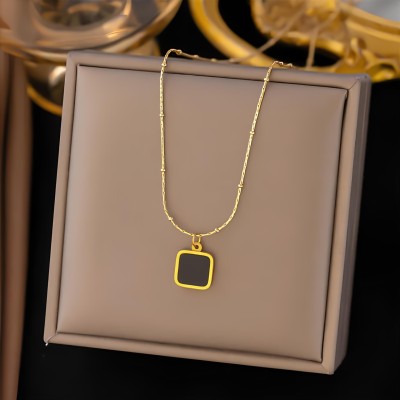 Karishma Kreations Fashion Women's Elegant Square Geometric Pendant Necklace Chain Gold-plated Stainless Steel Pendant