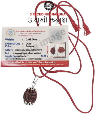 A1 yashvriddhi 3 mukhi rudraksha, Silver Beads Brass Pendant Set