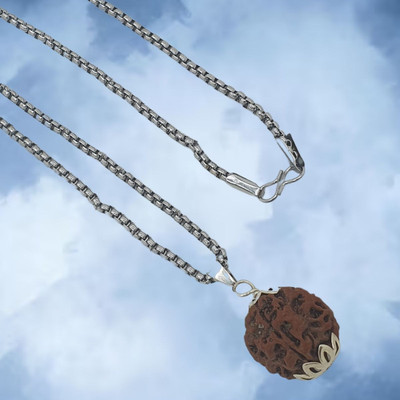 kripaurban Original 4 Mukhi Nepali Rudraksha Four Face Rudraksh Silver Beads Brass, Wood Pendant Set