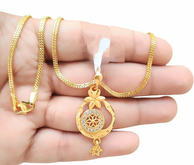 SAPNAPALACE YELLOW GOLD DIMONDS PENDANT WITH GOLD CHAIN Gold-plated Brass Pendant Set