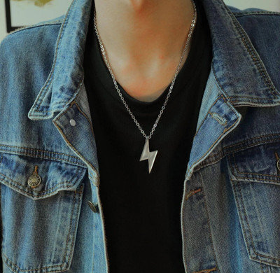 house of common Thunder Necklace Punk Fashion Stainless Steel Silver Bracelet Silver Stainless Steel Locket