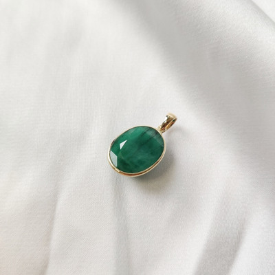 RatanBazar Gold Plated Natural & Effective Stone Emerald/Panna Pendant/Locket Brass Emerald Brass Pendant