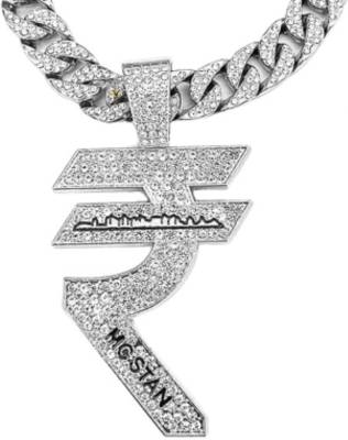 vien Mc Stan RUPEES Symbol Link Chain for Men Miami Necklace Iced Out Chain  Silver Cubic Zirconia Alloy, Zinc Locket Set - Price History