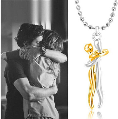 house of common Golden Valentine's Day Love Couple Hug Me Locket Pendant Necklace With Chain Stainless Steel Pendant Set