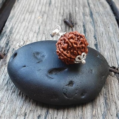 Fine Creation Natural certified 5 Mukhi Rudraksha with detailed & Puja wearing instructions Silver Wood Pendant