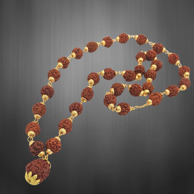 Fine Creation Most Beautiful Bhagwan Shiv Dotted Locket Pendant With 5 Mukhi Rudraksha Mala Gold-plated Beads Brass, Alloy Pendant