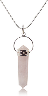CRYSTU Natural Rose Quartz Pencil Shape Pendant Locket with Metal Chain for Unisex Quartz, Agate Crystal Pendant