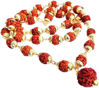 Fine Creation Natural Energized Panchmukhi Original 7-8mm Beads Rudraksha Healing Meditation Gold-plated Beads Brass, Alloy Locket