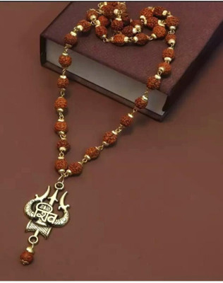 Divine rudras Shiv Trshul mala Gold-Plated Lord Shiva Locket Wood Locket Set