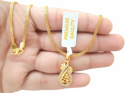 SAPNAPALACE FLORAL DIMOND GOLD PENDANT WITH 2 LINE CHAIN Gold-plated Brass Pendant Set