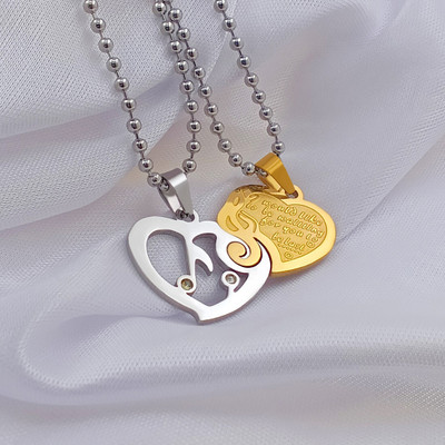 RJ IMITATION two piece of one heart silver and gold plated couple pendant for couple Rhodium, Gold-plated Stainless Steel Pendant Set