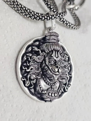Astrootalk Hanuman Chalisa Black Silver Alloy Locket Set , Hanuman Face Locket Silver Alloy, Stainless Steel Locket
