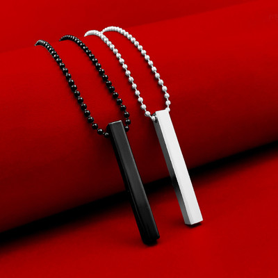 Smykker Fashion Combo of Black & Silver Color (2Pcs) Vertical Bar Pendant Silver Stainless Steel Locket