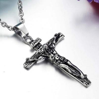 impression Jesus Christ Cross Silver Stainless Steel Pendant