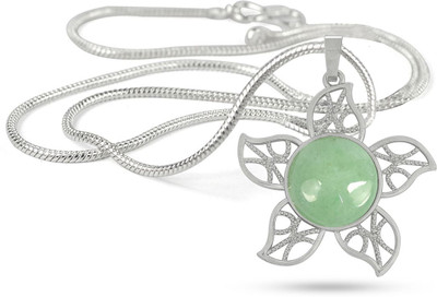 REIKI CRYSTAL PRODUCTS Natural Green Jade Flower Shape Pendant/Locket With Metal Chain for Unisex Jade Crystal Pendant