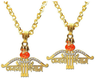 house of common Set Of 2 Nug Om Jai Shri Khatu Shyam Teen Baan Dhanush Pendant Locket Necklace Gold-plated Stainless Steel Pendant Set