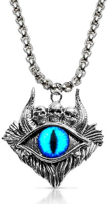 ringzinnie Illuminati Egyptian Horus Evil Eye Demon Skeleton/Skull Locket Pendant Necklace Silver Stainless Steel Pendant Set