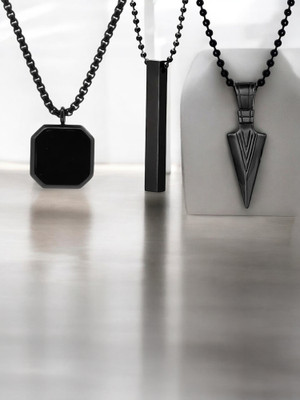 Maaword Sleek Black Pendant Necklace Combo for Men: Octagon, Bsiar & Arrowhead Degns Brass Pendant