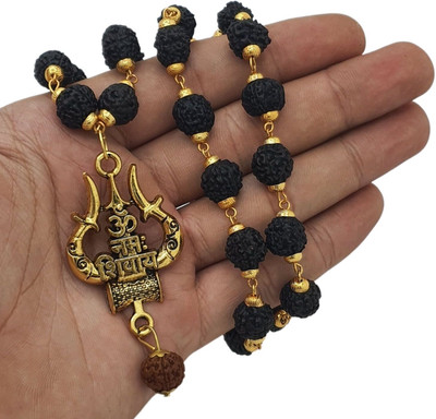 Nirvana Mukhi 5 Mukhi Rudraksha Mala One Gram Gold-plated Beads Brass, Wood Pendant