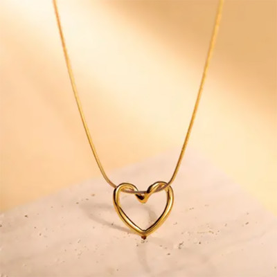Glamshe Gold Open‑Heart Pendant Necklace for Girls and Women Gold-plated Stainless Steel Pendant