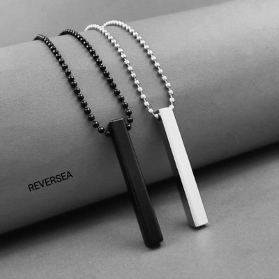 m a enterprises Stylish Silver- Black 3D Vertical Bar Cuboid Stick Locket Pendant Necklace chain Sterling Silver Alloy Locket Set