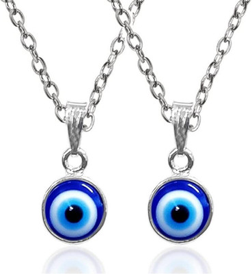 vs unique collections Pack Of 2 Blue Evil Eye Stone/Moti Nazar Suraksha Kavach Locket Pendant Necklace Silver Stainless Steel Pendant Set