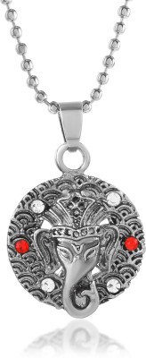 Morvi Silver Plated CZ Lord Ganesh ji, Ganpati Bapa, Gajanand Pendant Locket for Men Silver Cubic Zirconia Brass Pendant