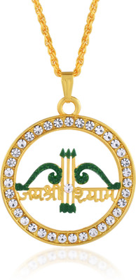 morir Gold Plated Brass Khatu Shyam Three Arrow Faux Stone Studded Pendant Necklace Gold-plated Cubic Zirconia Brass Pendant