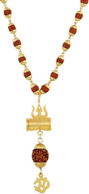 divinesouviners •	Shiva Mahadev Om Trishul Kavach Damaru Locket With Panchmukhi Rudraksha Mala Gold-plated Wood Pendant