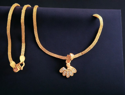 DIVS FASHION DESIGN PENDANT WITH CHAIN Gold-plated Diamond Brass Pendant Set