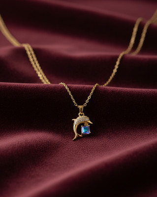 Jewel stories Dolphine Pendant || Gold plated || Anti Tarnish|| Necklace|| Chain Gold-plated Stainless Steel Pendant Set