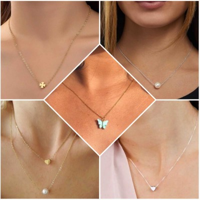 ELCETRATD JEWELLERY Shimmering beautiful pack of 5 pendant and locket set for women and girls Gold-plated Alloy Pendant Set