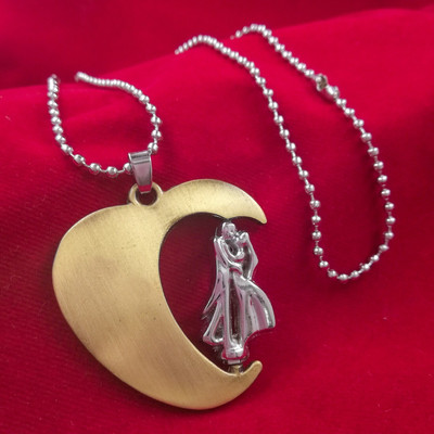 Trinkets Valentine love couple in heart pendant for couple Rhodium Stainless Steel Pendant