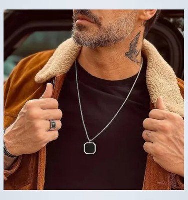 Fab Creations Silver Stainless Steel Square Pendant_fk19 Silver Onyx Alloy Pendant