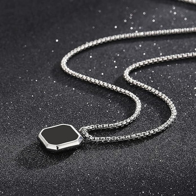 Chic Creation Geometric Stainless Steel Black Silver Locket Chain Pendant For Men Boys Silver Alloy Locket