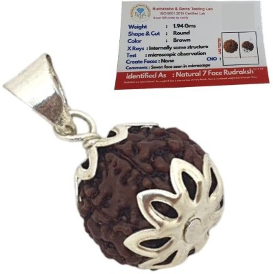 Kuttumb Gems & Jewels Original 7 Mukhi Nepali Rudraksha Natural Seven Face Rudraksh Metal Capped Silver Wood Locket Set