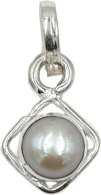 Sahiba Gems 6.25 Ratti Natural Pearl / Moti Pendant Rhodium Pearl Sterling Silver Locket