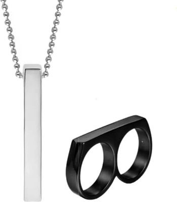 Sanoka DOUBLE FINGER RING AND BAR PENDANT COMBO FOR BOYS AND GIRLS Stainless Steel Stainless Steel Ring