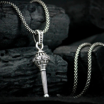 Astrootalk Jai Shree Ram Hanuman Gada Pendant/Locket for Men and Women Silver Brass Locket