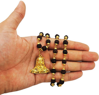 Madhur Creation Most Beautiful Bhagwan Mahadev Dotted Locket Pendant With 5 Mukhi Rudraksha Mala Gold-plated Beads Brass, Wood Pendant