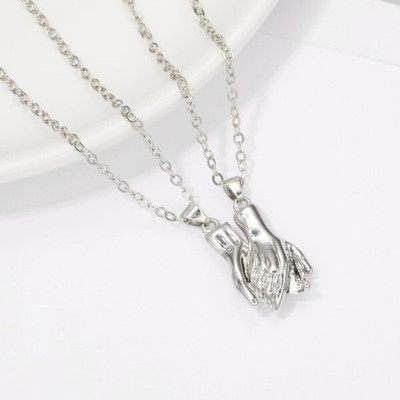Teeragaj Silver I Love You 2 Pcs Magnetic Hold Hands 2 In 1 Duo Magnet Couple Necklace . Silver Stainless Steel, Titanium, Alloy Pendant