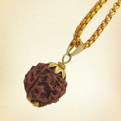 leahyallen 5 Mukhi Nepali Rudraksha Five Face Rudraksha Nepali Lab Certified Wood Pendant Gold-plated Beads Brass, Wood Pendant Set