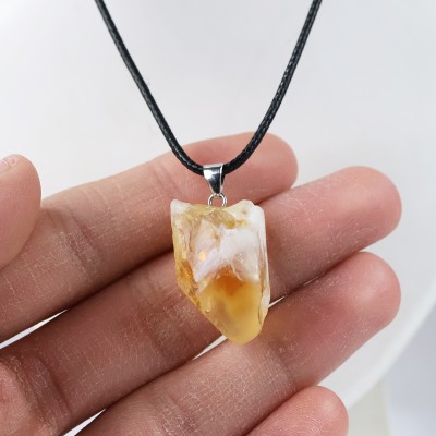 CRYSTU Natural Citrine Rough Pendant/Locket With Thread Citrine Crystal, Stone Pendant