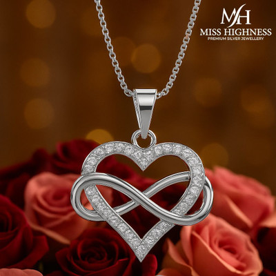 Miss Highness Dazzling Love Heart Pendant Necklace – Luxury, Fashionable Gift Women & Girls, Rhodium Cubic Zirconia Sterling Silver Pendant