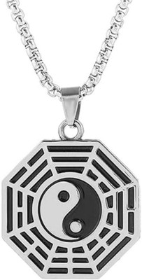 ruby collection Black & White Hexagonal Pendant Necklace for Men and Boys Silver Alloy Pendant Set