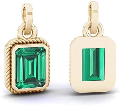 SIDHGEMS 9.25 Ratti 8.75 Carat Natural Emerald Sqaire Shape Locket for Men and Women Gold-plated Emerald Brass Locket