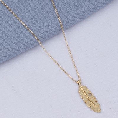 SILVER SHINE Fancy Stylish Leaf Shape Latest Designed Pendant For Women & Girls Gold Brass Plated Alloy Chain Set