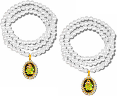 Utkarsh Set Of 2 Shri Radha Krishna With Basuri Oval Locket Pendant Beads Mala Necklace Gold-plated Stainless Steel